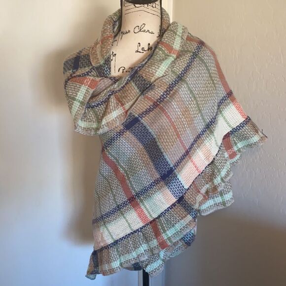 Anthropologie Brand New Plaid Design 100% Acrylic Scarf Contemporary Boho Work - Picture 4 of 7